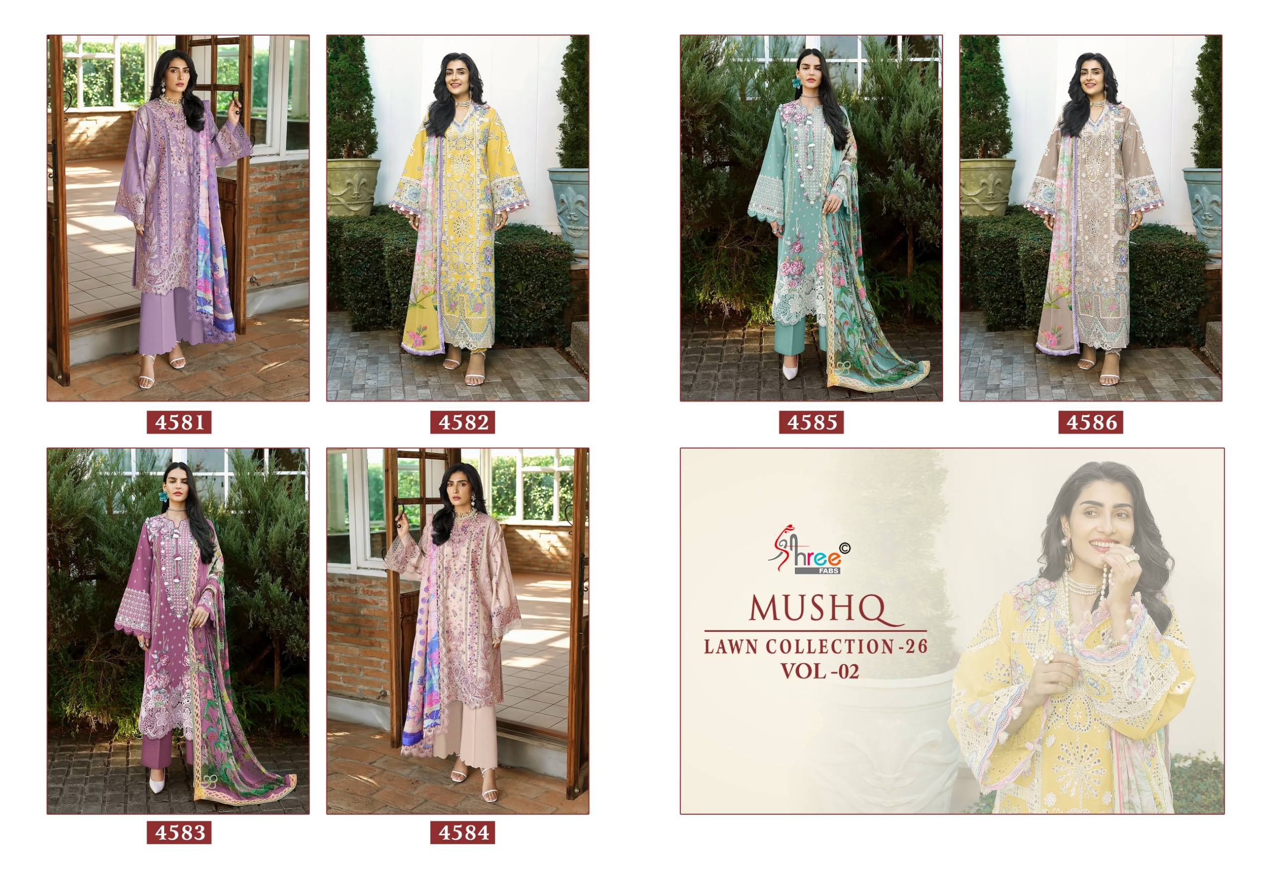 MUSHQ LAWN COLLECTION VOL 2 BY SHREE FABS Indian Traditional casual wear Pakistani pure cotton dresses At Wholesale Price